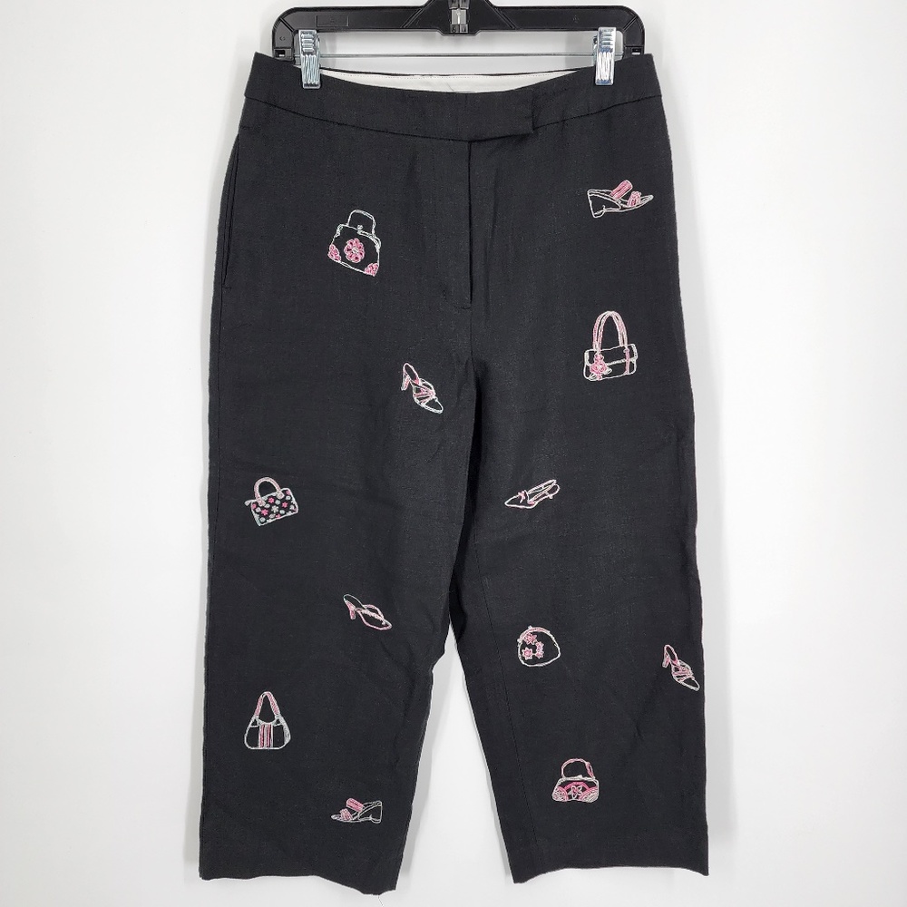 Vintage Eagle's Eye Cropped Embroidered Capris Dress Pants